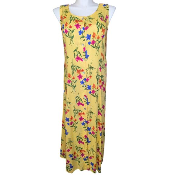 Vintage 90s Floral Maxi Dress Large Boho Sundress Cottagecore Country Modest - Picture 1 of 5